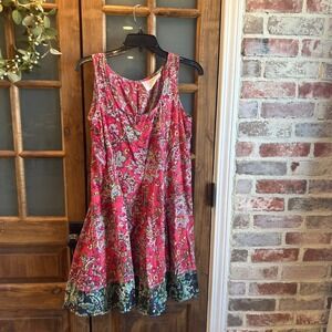 Cino Paisley Floral Sleeveless Dress Womens S Pink Boho Cotton Crinkle